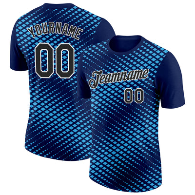 Custom Navy Black-Sky Blue 3D Esports Performance T-Shirt