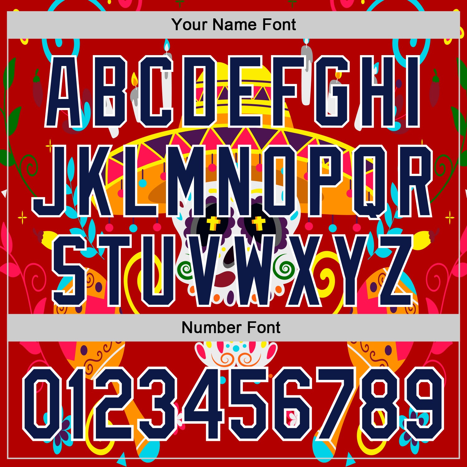 Custom Red Navy-White 3D Mexican Festival Flower And Skull Sombrero Cinco de Mayo Authentic Baseball Jersey