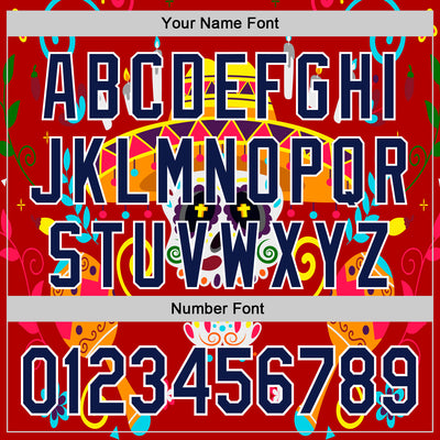 Custom Red Navy-White 3D Mexican Festival Flower And Skull Sombrero Cinco de Mayo Authentic Baseball Jersey