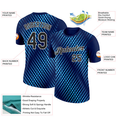 Custom Navy Black-Sky Blue 3D Esports Performance T-Shirt