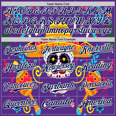 Custom Purple Navy-White 3D Mexican Festival Flower Skull With Sombrero Cinco de Mayo Authentic Baseball Jersey