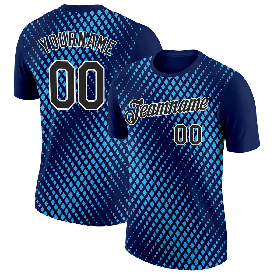 Custom Navy Black-Sky Blue 3D Esports Performance T-Shirt
