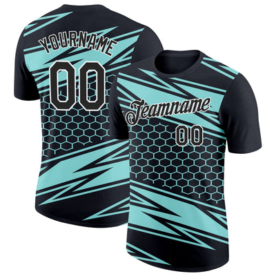 Custom Black Ice Blue-White 3D Esports Performance T-Shirt