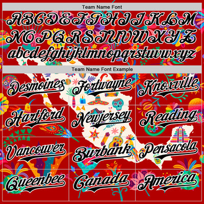 Custom Red Black-White 3D Mexico Map With Tropical Plant And Animal Authentic Baseball Jersey
