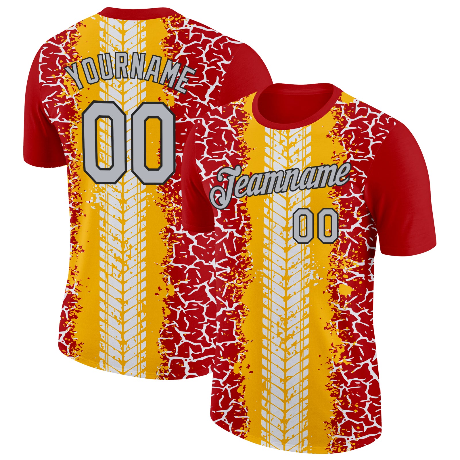 Custom Red Light Gray Gold-Black 3D Esports Performance T-Shirt