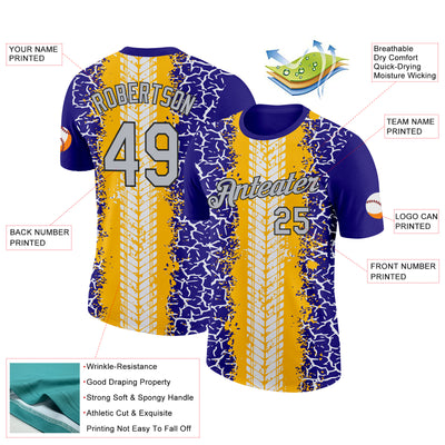 Custom Dark Purple Light Gray Gold-Black 3D Esports Performance T-Shirt