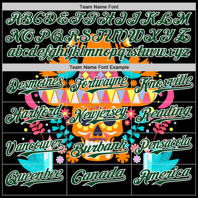 Custom Black Green-White 3D Mexican Festival Flower Skull With Sombrero Cinco de Mayo Authentic Baseball Jersey