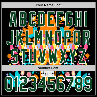 Custom Black Green-White 3D Mexican Festival Flower Skull With Sombrero Cinco de Mayo Authentic Baseball Jersey