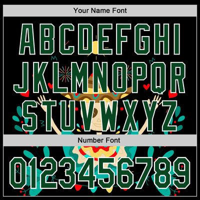 Custom Black Green-White 3D Mexican Festival Flower Skull With Sombrero Cinco de Mayo Authentic Baseball Jersey