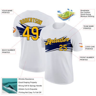 Custom White Gold Navy Gray-Black 3D Esports Performance T-Shirt