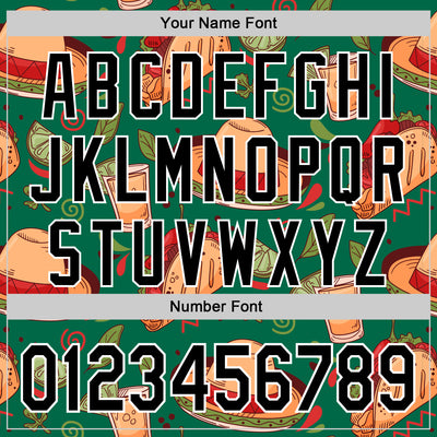 Custom Kelly Green Black-White 3D Mexican Festival Tacos And Sombrero Cinco de Mayo Authentic Baseball Jersey