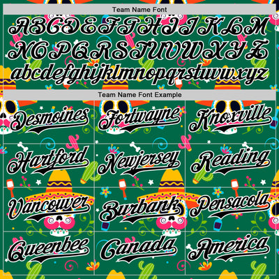 Custom Kelly Green Black-White 3D Mexican Festival Flower Skull With Sombrero Cinco de Mayo Authentic Baseball Jersey