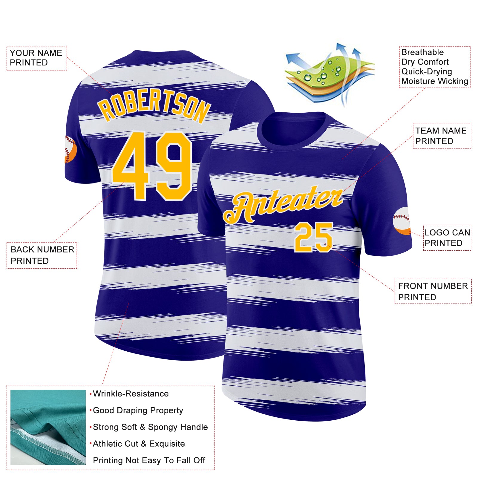 Custom Dark Purple Gold-White 3D Esports Performance T-Shirt