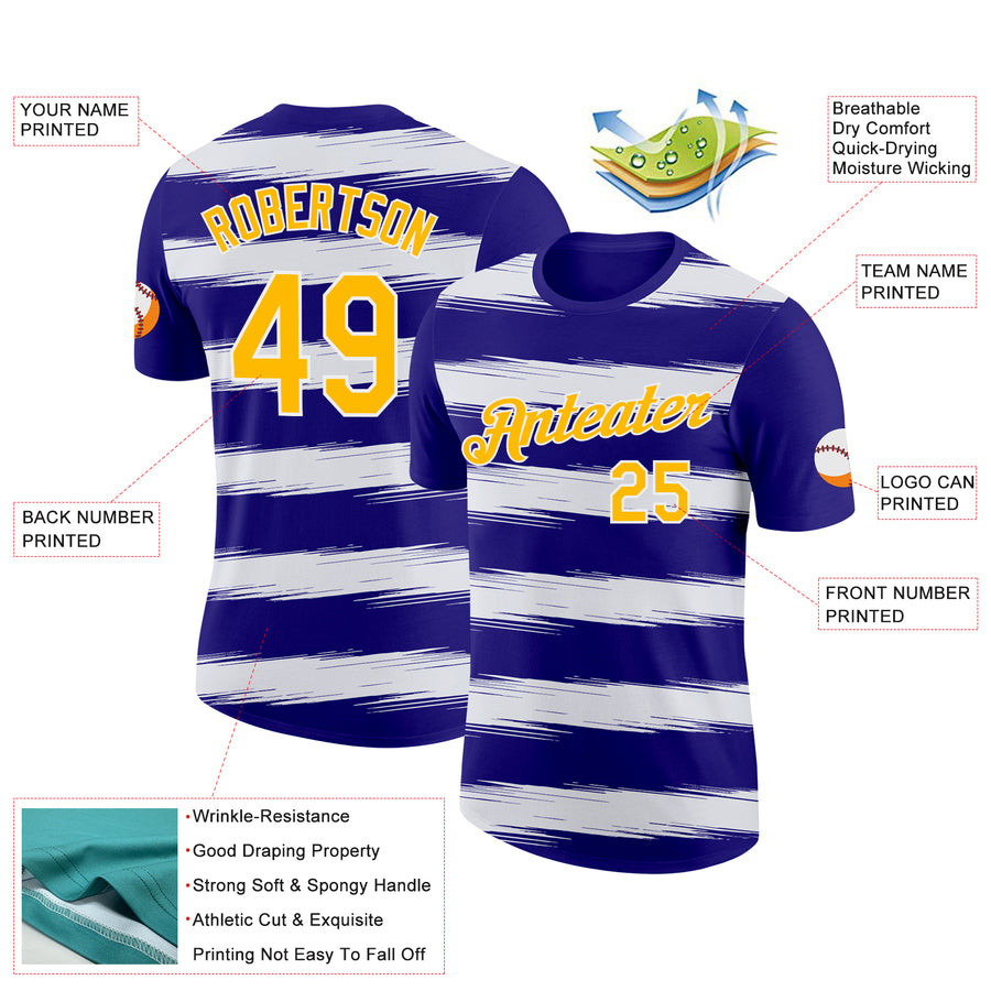 Custom Dark Purple Gold-White 3D Esports Performance T-Shirt