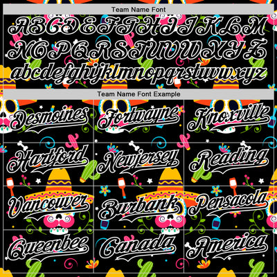 Custom Black White 3D Mexican Festival Flower Skull With Sombrero Cinco de Mayo Authentic Baseball Jersey