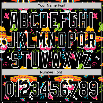 Custom Black White 3D Mexican Festival Flower Skull With Sombrero Cinco de Mayo Authentic Baseball Jersey