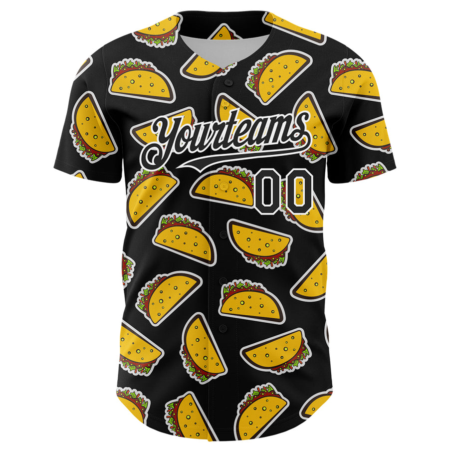Custom Black White 3D Mexican Festival Taco Cinco de Mayo Authentic Baseball Jersey