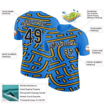 Custom Powder Blue Black-Gold 3D Esports Performance T-Shirt
