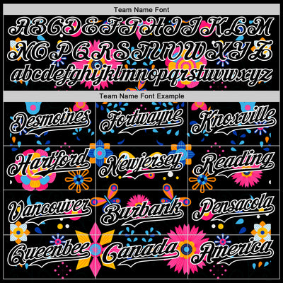 Custom Black White 3D Mexican Festival Flower Cinco de Mayo Authentic Baseball Jersey