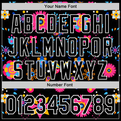 Custom Black White 3D Mexican Festival Flower Cinco de Mayo Authentic Baseball Jersey