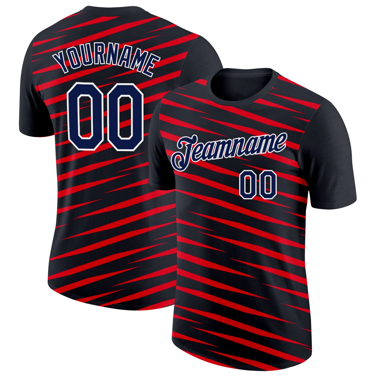 Custom Black Navy-Fire Red 3D Esports Performance T-Shirt