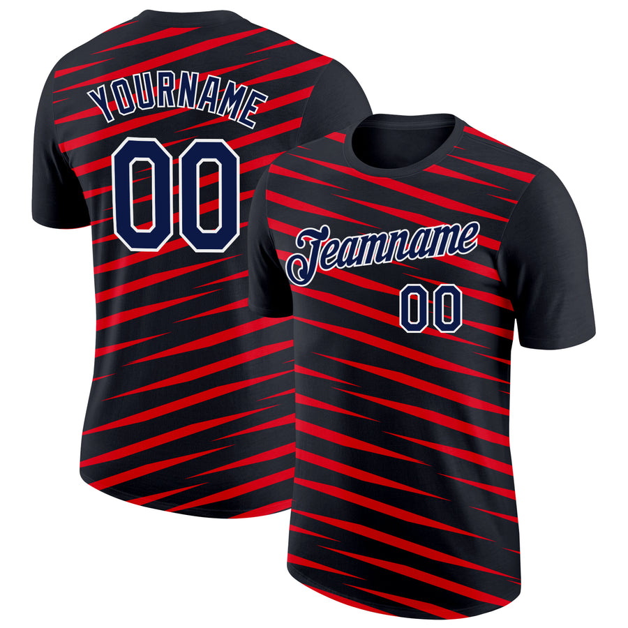 Custom Black Navy-Fire Red 3D Esports Performance T-Shirt