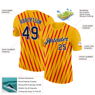 Custom Gold Navy-Fire Red 3D Esports Performance T-Shirt