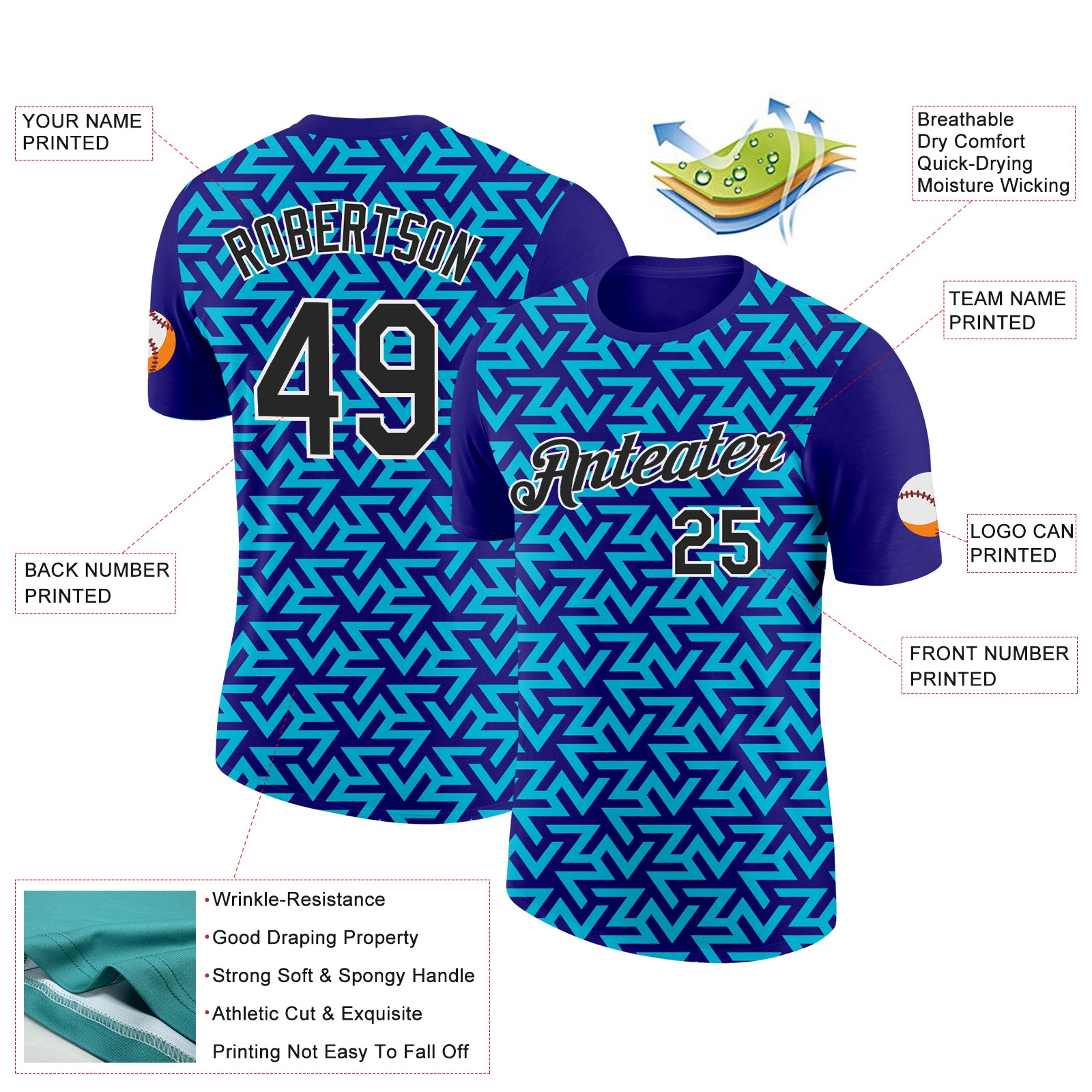 Custom Dark Purple Black-Lakes Blue 3D Esports Performance T-Shirt