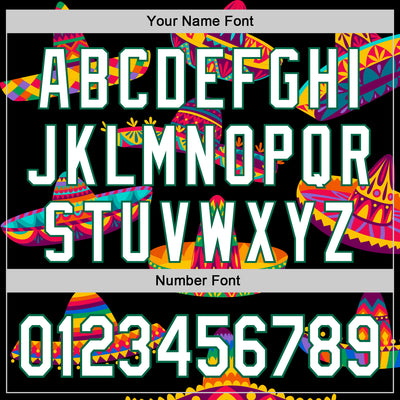 Custom Black White-Kelly Green 3D Mexican Festival Sombrero Cinco de Mayo Authentic Baseball Jersey