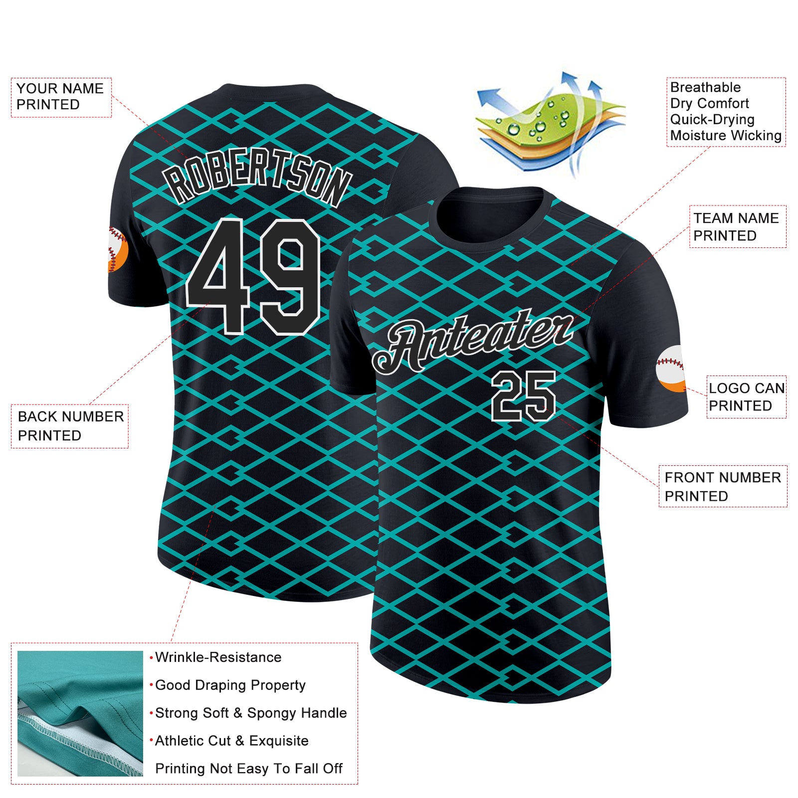 Custom Black Aqua-White 3D Esports Performance T-Shirt