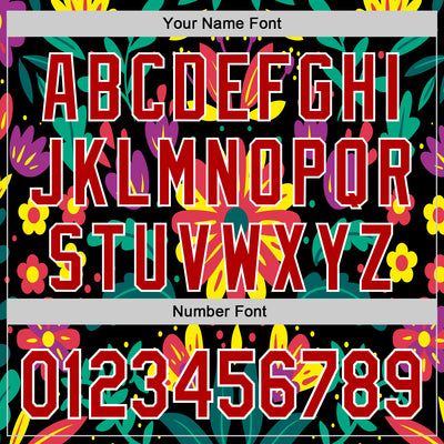 Custom Black Red-White 3D Mexican Festival Flower Cinco de Mayo Authentic Baseball Jersey