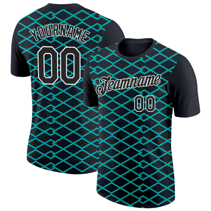Custom Black Aqua-White 3D Esports Performance T-Shirt