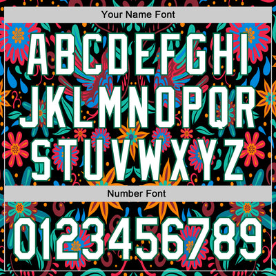 Custom Black White-Kelly Green 3D Mexican Festival Flower Cinco de Mayo Authentic Baseball Jersey