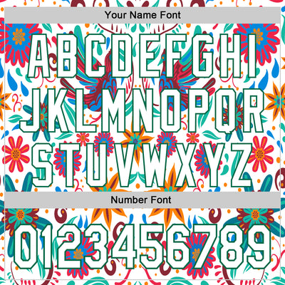 Custom White Kelly Green 3D Mexican Festival Flower Cinco de Mayo Authentic Baseball Jersey