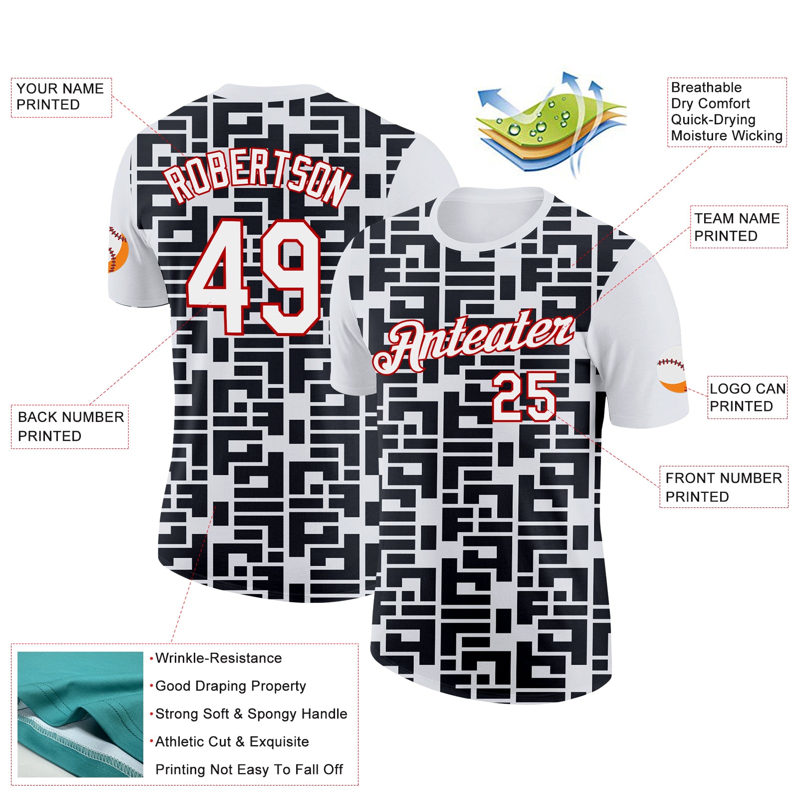 Custom White Black-Red 3D Esports Performance T-Shirt