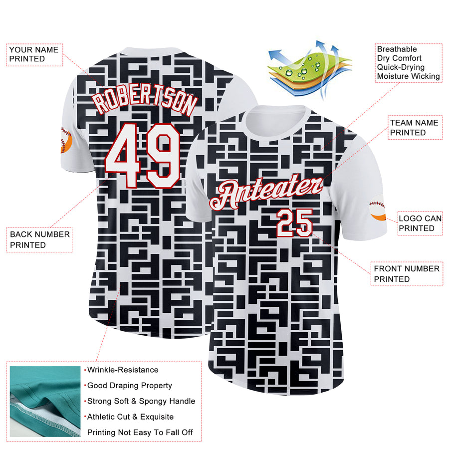 Custom White Black-Red 3D Esports Performance T-Shirt