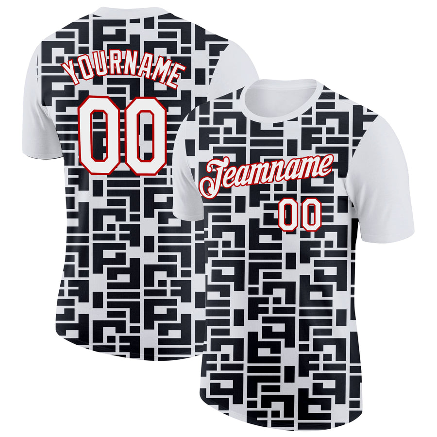 Custom White Black-Red 3D Esports Performance T-Shirt