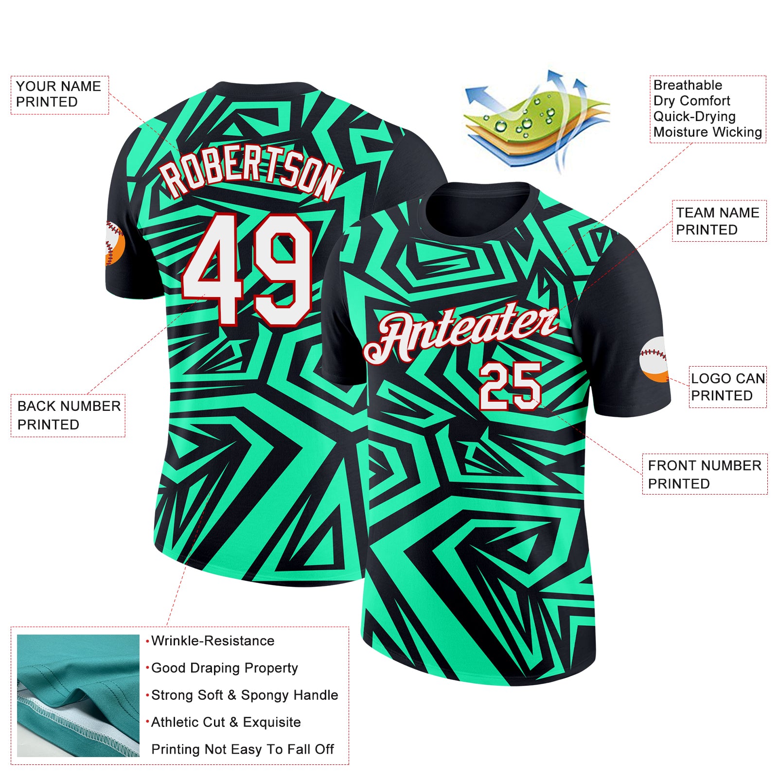 Custom Black Pea Green-Red 3D Esports Performance T-Shirt