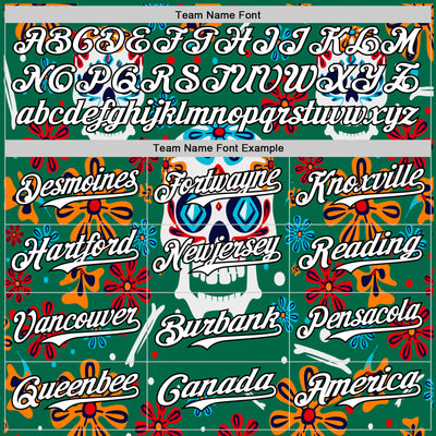 Custom Kelly Green White-Black 3D Mexican Festival Flower And Skull Cinco de Mayo Authentic Baseball Jersey