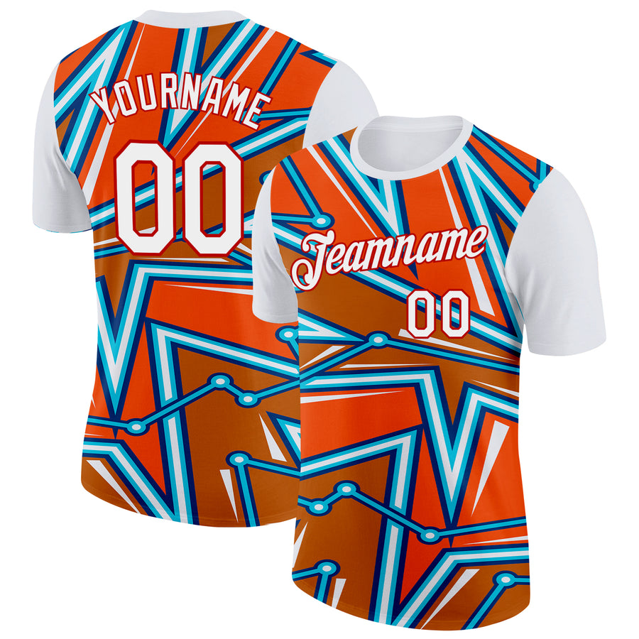 Custom White Orange US Navy Blue Lakes Blue-Red 3D Esports Performance T-Shirt