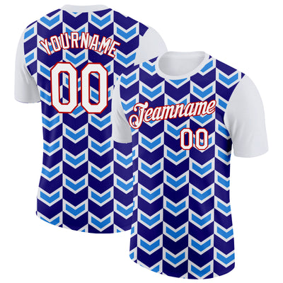 Custom White Dark Purple Powder Blue-Red 3D Esports Performance T-Shirt