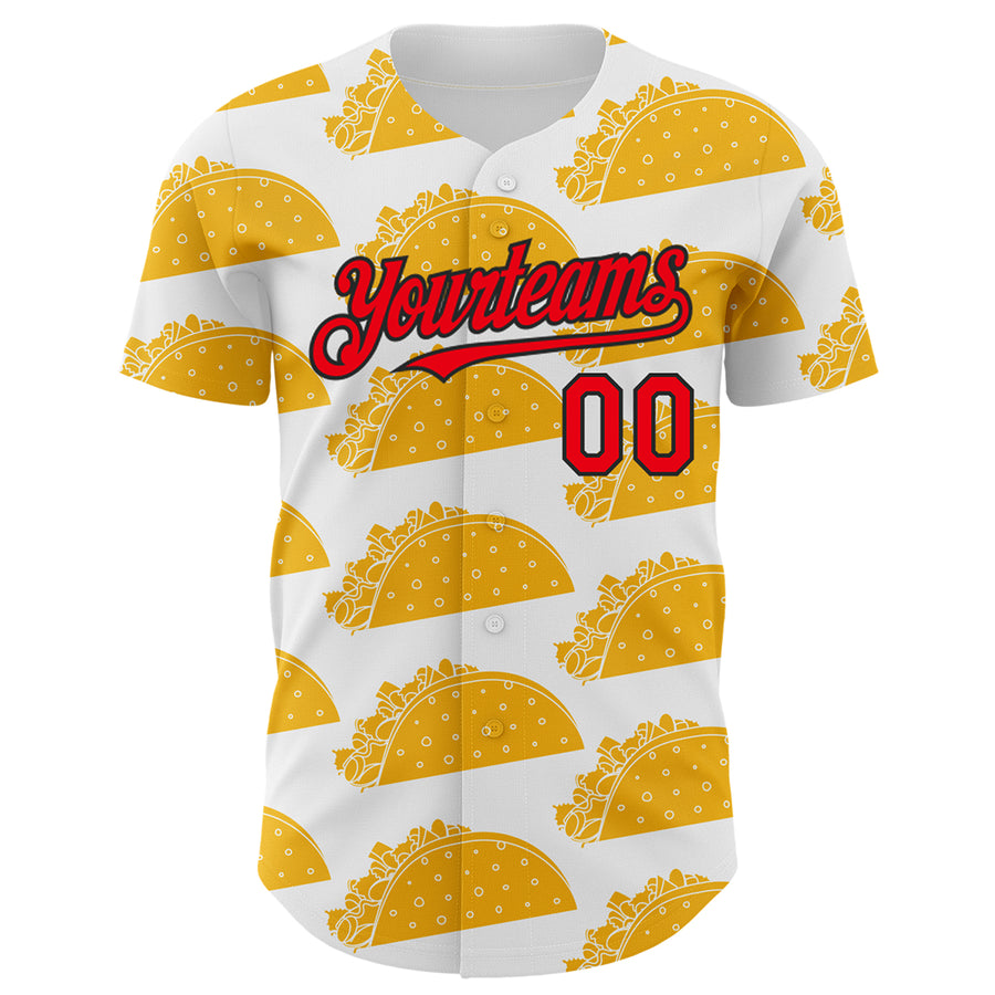 Custom White Fire Red-Black 3D Mexican Festival Nachos And Tacos Cinco de Mayo Authentic Baseball Jersey