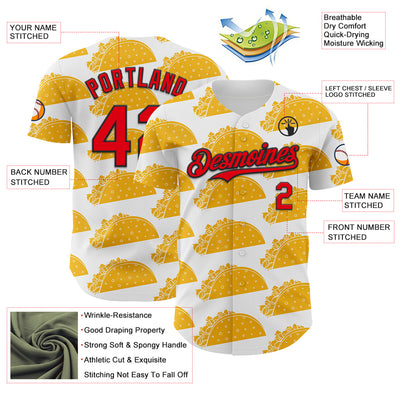 Custom White Fire Red-Black 3D Mexican Festival Nachos And Tacos Cinco de Mayo Authentic Baseball Jersey