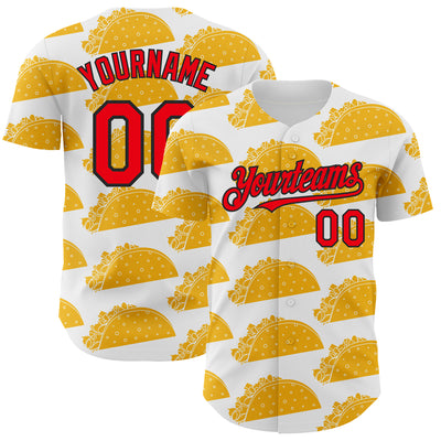 Custom White Fire Red-Black 3D Mexican Festival Nachos And Tacos Cinco de Mayo Authentic Baseball Jersey
