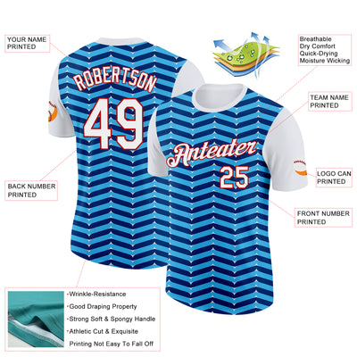 Custom White Sky Blue US Navy Blue-Red 3D Esports Performance T-Shirt