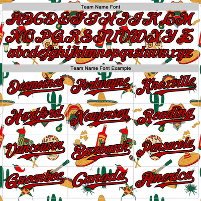 Custom White Red-Black 3D Mexican Festival Cactus Skull Sombrero Cinco de Mayo Authentic Baseball Jersey