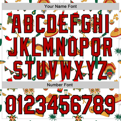 Custom White Red-Black 3D Mexican Festival Cactus Skull Sombrero Cinco de Mayo Authentic Baseball Jersey