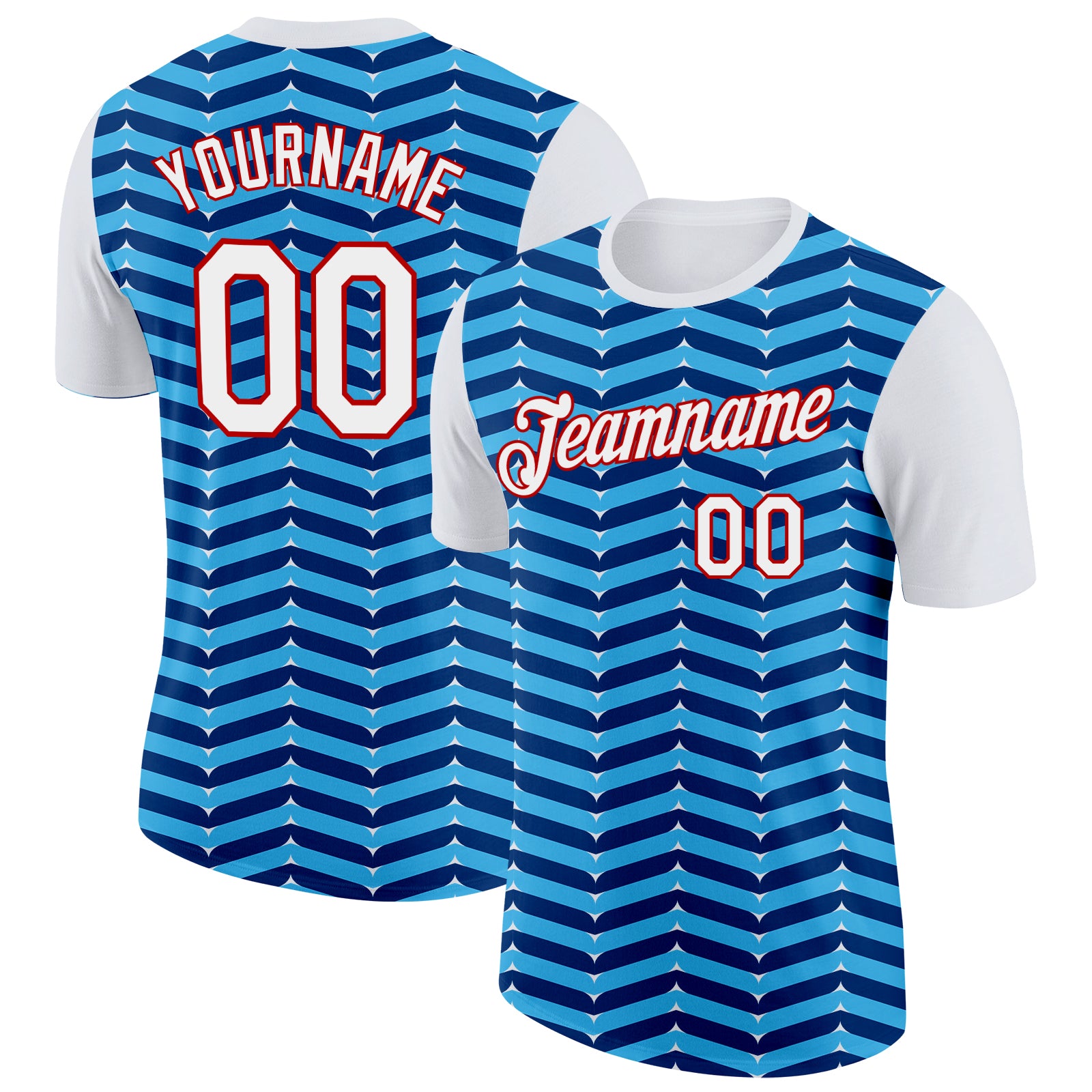 Custom White Sky Blue US Navy Blue-Red 3D Esports Performance T-Shirt