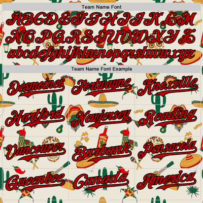 Custom Cream Red-Black 3D Mexican Festival Cactus Skull Sombrero Cinco de Mayo Authentic Baseball Jersey