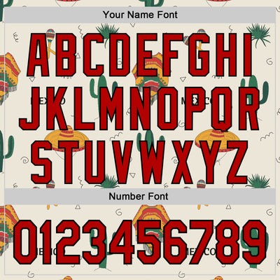 Custom Cream Red-Black 3D Mexican Festival Cactus And Sombrero Cinco de Mayo Authentic Baseball Jersey